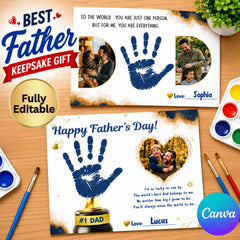Father's Day Handprint Craft with Photo | Editable Canva Printable, DIY Dad Gift from