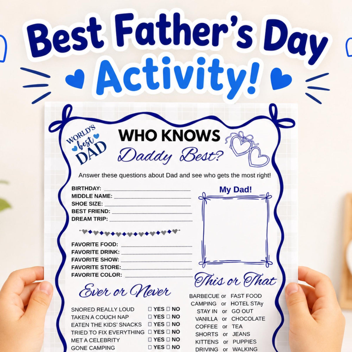 Who Knows Daddy Best Printable | Father’s Day Game & All About My Dad Activity | Dad
