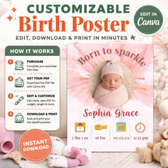 Newborn Birth Stats Artwork | Custom Baby Announcement Poster | Nursery Printable Gift