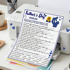 Father’s Day Riddles Game Printable | Dad Jokes Party Activity for Kids & Adults | Fun