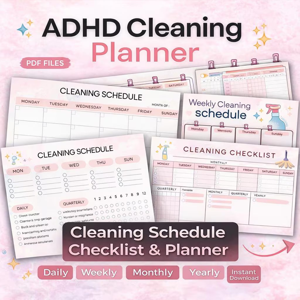 ADHD Cleaning Checklist Planner Printable , Daily, Weekly cleaning checklists | Printable