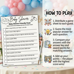 Baby Shower Family Feud Game Printable | 5 Unique Versions, Answer Keys Included | Gender