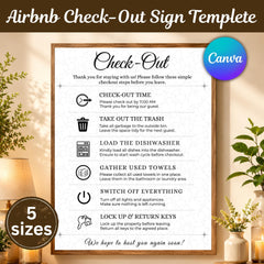 Airbnb Check-Out Sign Template | Editable Canva Vacation Rental Departure Sign | 5 Sizes Printable , Instant Download