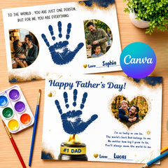 Father's Day Handprint Craft with Photo | Editable Canva Printable, DIY Dad Gift from