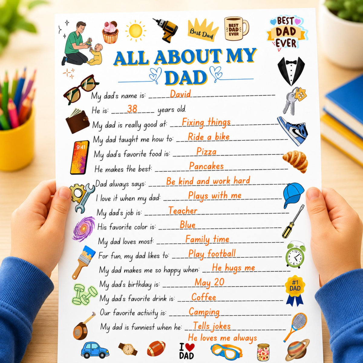 All About My Dad Printable | Father's Day Questionnaire for Kids | Dad Gift From Kids