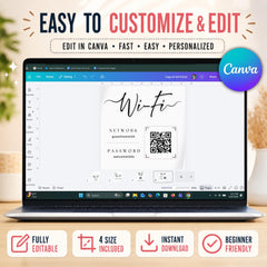 Airbnb WiFi Sign Template | Editable Canva WiFi Password Sign Bundle | QR Code WiFi Sign Printable Airbnb Signage