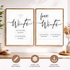 Airbnb WiFi Sign Template | Editable Canva WiFi Password Sign Bundle | QR Code WiFi Sign Printable Airbnb Signage