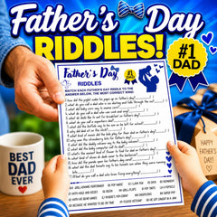 Father’s Day Riddles Game Printable | Dad Jokes Party Activity for Kids & Adults | Fun