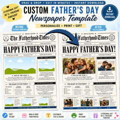 Father’s Day Newspaper Template, Gift for Dad | Personalized Father’s Day, Canva Editable