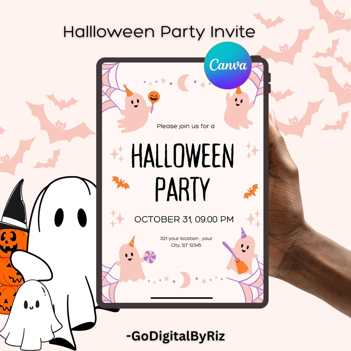 Editable Halloween Party Invitation Template (Digital Download)