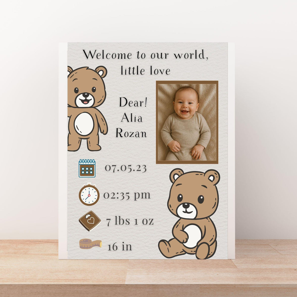 Baby Birth Stats Poster | Birth Announcement Digital Print | Nursery Decor Gift