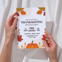 Editable Thanksgiving Dinner Party Invitation | Autumn Leaves Canva Template (Digital Download)