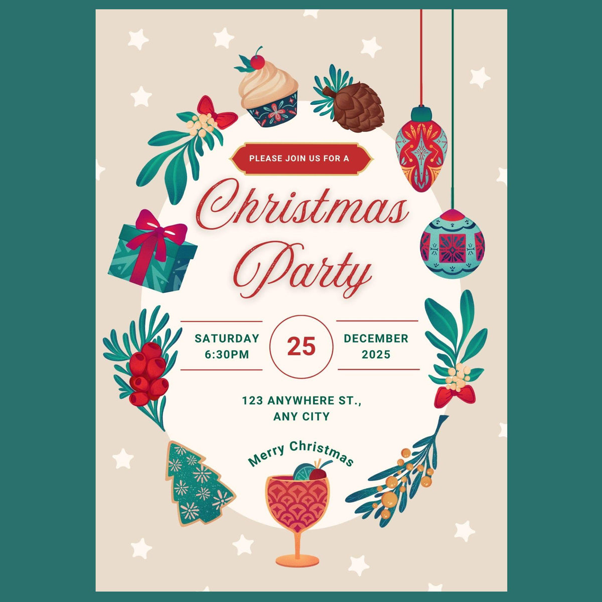 Editable Christmas Party Invitation Template | 5x7 Canva Design (Digital Download)