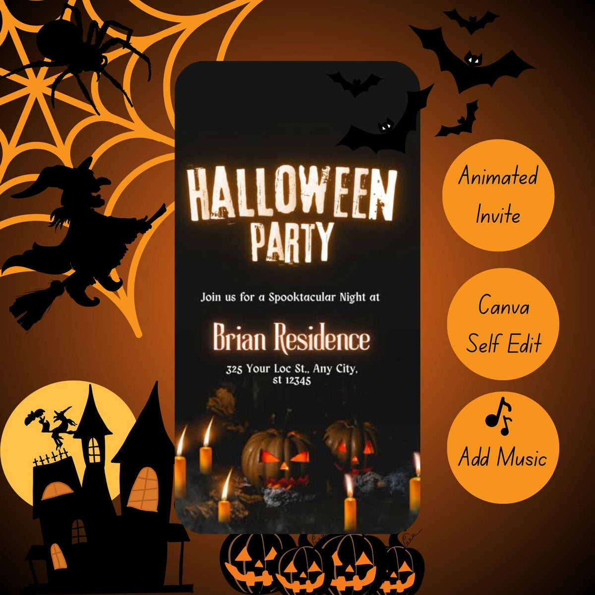 Animated Halloween Party Invitation: Spooky Mobile E-Invite (Digital Download)