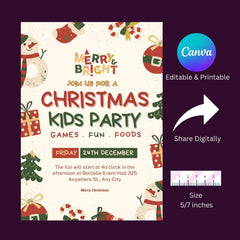 Editable Kids Christmas Party Invitation Template (Digital Download)