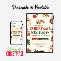 Editable Kids Christmas Party Invitation Template (Digital Download)