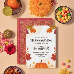 Editable Thanksgiving Dinner Party Invitation | Autumn Leaves Canva Template (Digital Download)