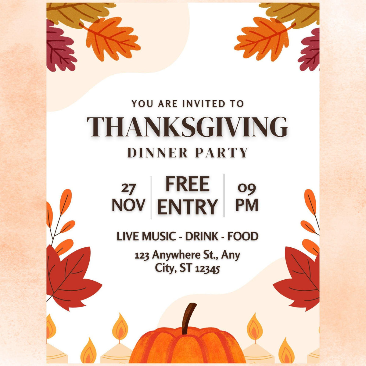 Editable Thanksgiving Dinner Party Invitation | Autumn Leaves Canva Template (Digital Download)