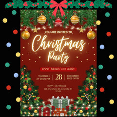 Red & Gold Christmas Party Invitation | 5x7 Canva Template (Digital Download)