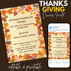 Thanksgiving Dinner Party Invitation | Editable Canva Template (Digital Download)