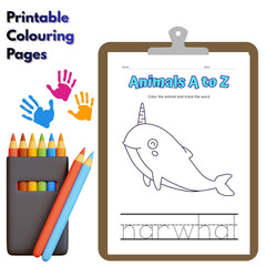 Animals A to Z Coloring and Tracing Worksheet (PDF Download) - Educational Activity for Kids
