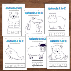 Animals A to Z Coloring and Tracing Worksheet (PDF Download) - Educational Activity for