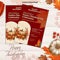 Editable Thanksgiving Invitation , Printable Friendsgiving Dinner Invite, Fall Party Digital Download, Autumn Celebration Card