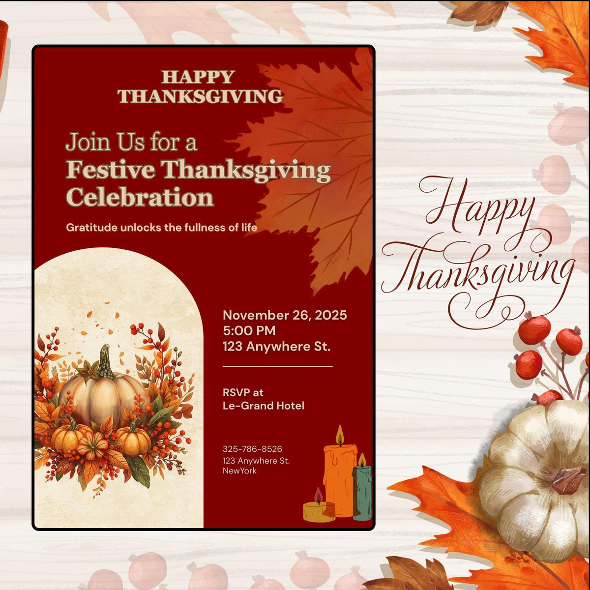Editable Thanksgiving Invitation , Printable Friendsgiving Dinner Invite, Fall Party Digital Download, Autumn Celebration Card