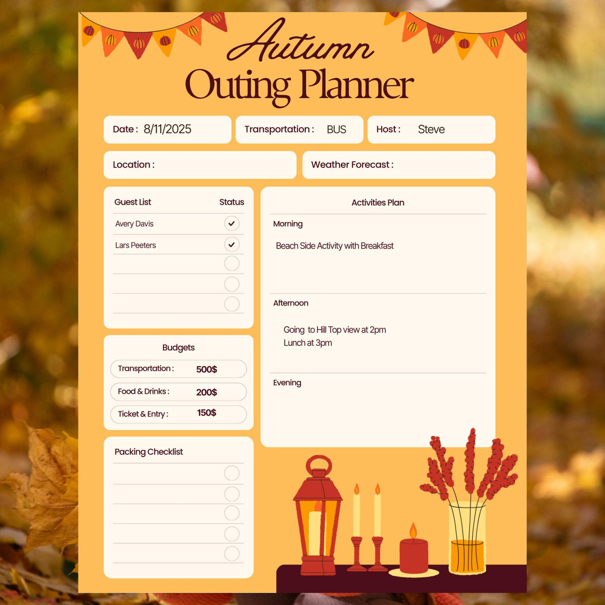 Autumn Outing Planner | Printable & Editable Fall Trip Planner | Instant PDF Download | Outdoor Activity