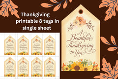 Rustic Thanksgiving Gift Tags, Autumn Floral Thank You Labels (Digital Download)