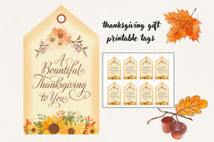 Rustic Thanksgiving Gift Tags, Autumn Floral Thank You Labels (Digital Download)