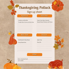 Editable Thanksgiving Potluck Sign-Up | Printable Buffet Planner PDF | Fall Holiday Meal Organizer | Digital Download