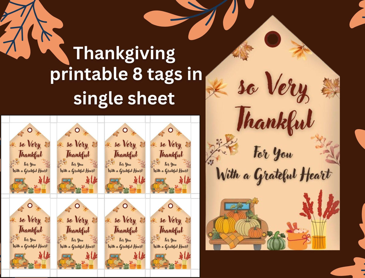 Thanksgiving Gift Tags Printable, Rustic Autumn Floral Labels for Gifts and Favors
