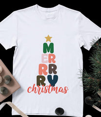 Merry Christmas Tree Text PNG | 300 DPI Holiday Shirt Design | Retro Xmas Sublimation Printable