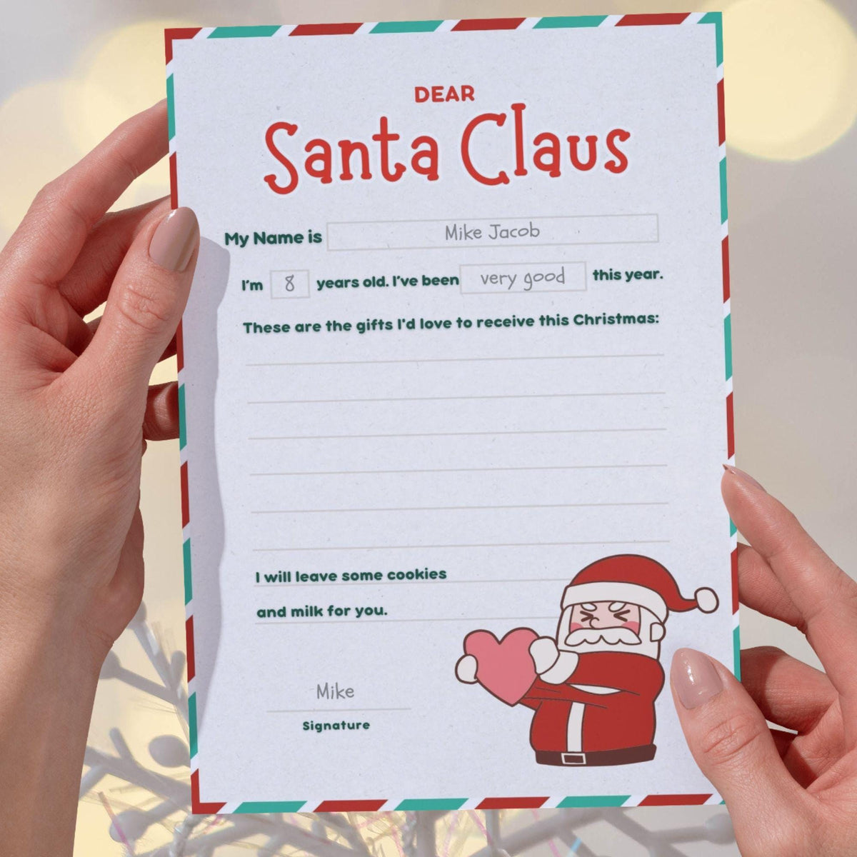 Printable Santa Letter - Kids Christmas Wish List Template (Editable PDF)