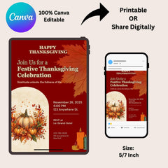 Editable Thanksgiving Invitation , Printable Friendsgiving Dinner Invite, Fall Party Digital Download, Autumn Celebration Card