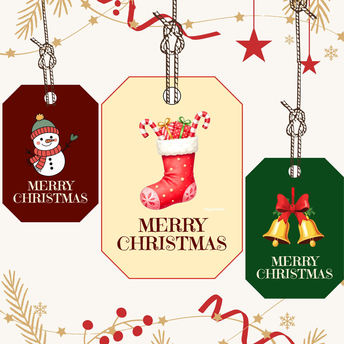 Printable Christmas Gift Tags | Bells, Snowman, Stocking (Digital Download)