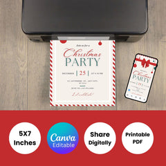 Candy Cane Christmas Party Invitation, XMAS Invite, Canva Editable 5x7 (Digital Download)