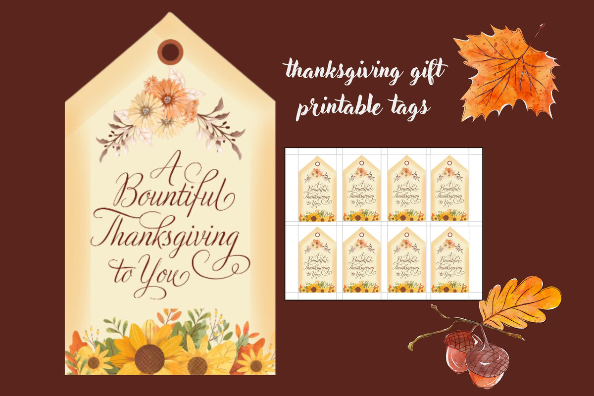 Rustic Thanksgiving Gift Tags, Autumn Floral Thank You Labels (Digital Download)