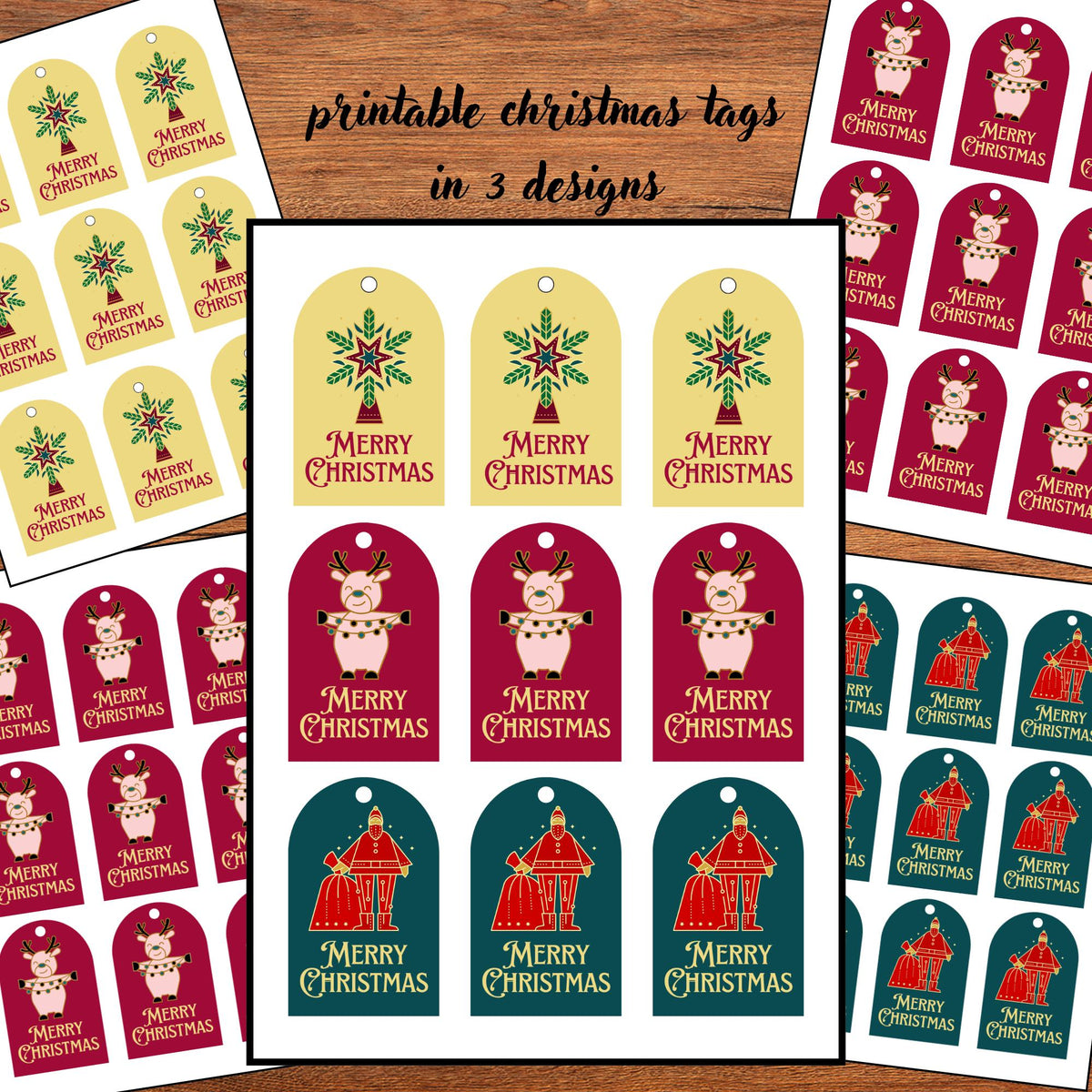 Printable Xmas Gift Tags | 4 A4 Sheets | 3 Designs + Mixed Sheet  | Christmas Labels