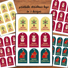 Printable Xmas Gift Tags | 4 A4 Sheets | 3 Designs + Mixed Sheet  | Christmas Labels