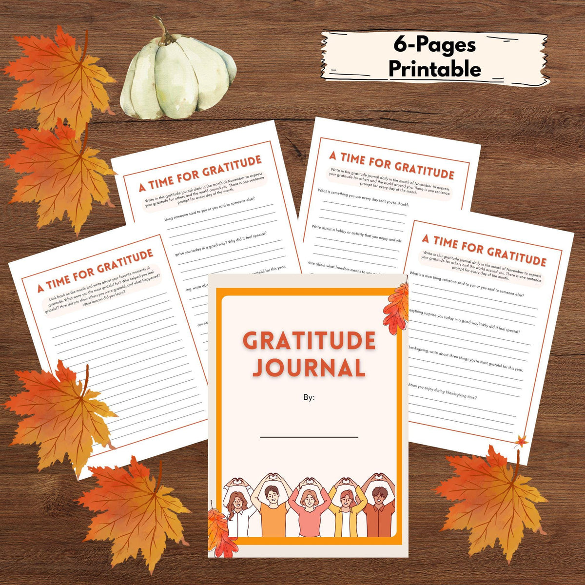 Thanksgiving Gratitude Journal Printable | 6-Page Digital Download | Daily & Monthly Thankfulness Planner | Minimalist Fall Activity