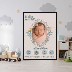 Minimalist Birth Stats Poster | Custom Baby Announcement | Modern Nursery Print | A4, A2, 8x10