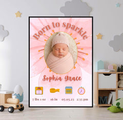 Newborn Birth Stats Artwork | Custom Baby Announcement Poster | Nursery Printable Gift | A4, A2, 8x10