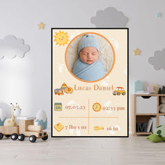 Baby Birth Info Print | New Born Announcement Poster | Nursery Digital Gift | A4, A2, 8x10
