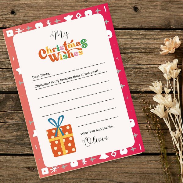 Christmas Wishlist Printable 5x7, Kids Santa Letter, Holiday Wish List PDF