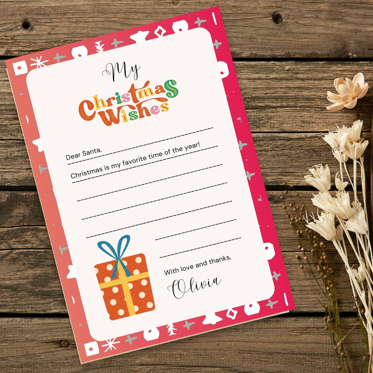 Christmas Wishlist Printable 5x7, Kids Santa Letter, Holiday Wish List PDF