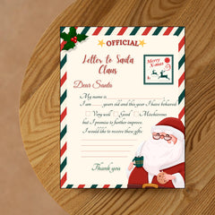 Santa Letter Template for Kids 8.5x11 inch , Christmas Printable PDF