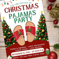 Editable Christmas Pajamas Party Invite — Holiday Celebration Template 5 x 7 inch