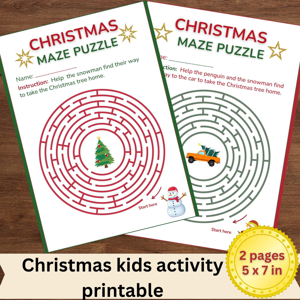 Christmas Maze Puzzle for Kids | 5x7 Printable Game | Holiday Activity
